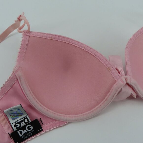 Dolce & Gabbana Womens 34B Solid Pink Satin Bow Coquette Bra Underwire Lined - Picture 11 of 16